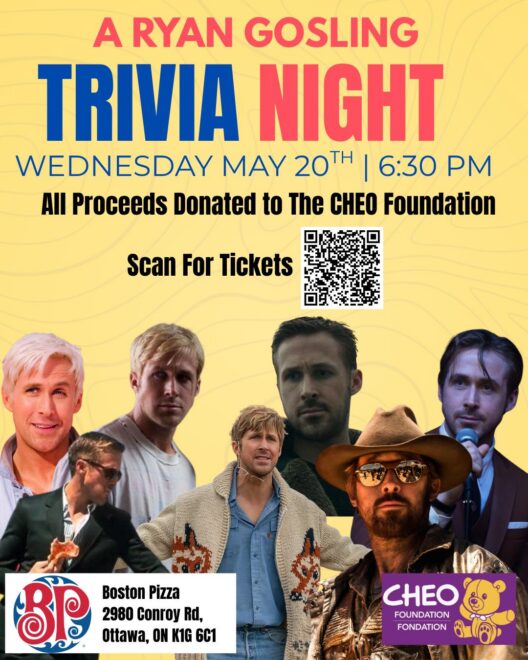Poster for Ryan Gosling Trivia Night for CHEO