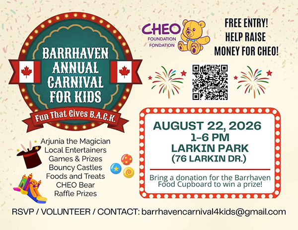 Barrhaven Annual Carnival for Kids: August 22, 2026 1-6pm